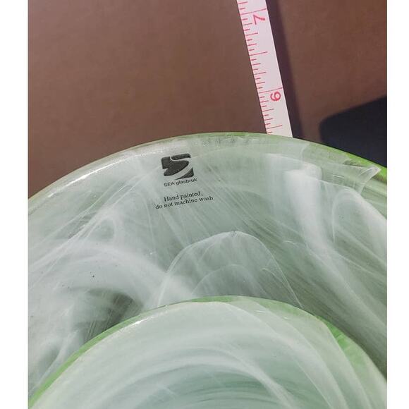 Set of 2 EUC Vintage Green Sea Glasbruk Swedish Asymmetric Art Glass Bowl - Picture 11 of 13